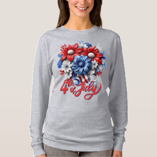 Camiseta Flores del 4 de Julio en Rojo Blanco y Azul Patrió