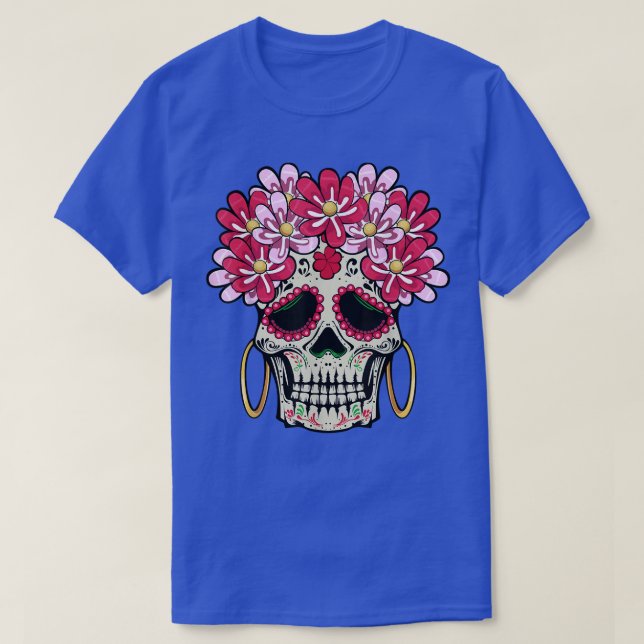 Camiseta Flores del Día de la Muerte del Cráneo del Azúcar  (Diseño del anverso)
