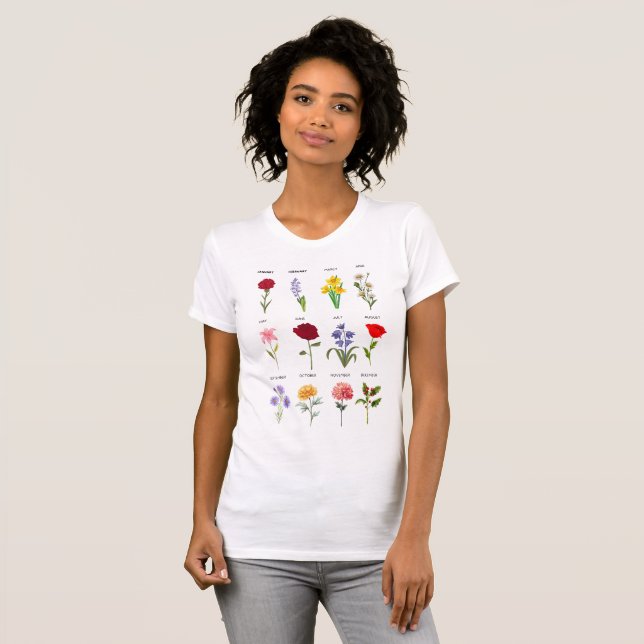 Camiseta Flores del mes de nacimiento personalizado camiset (Anverso completo)