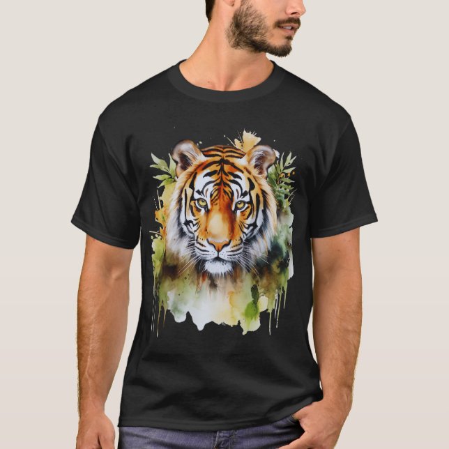 Camiseta Flores del Pastel de Tigre Safari acuarela Savanna (Anverso)
