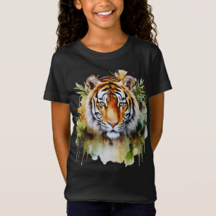 Camiseta Flores del Pastel de Tigre Safari acuarela Savanna