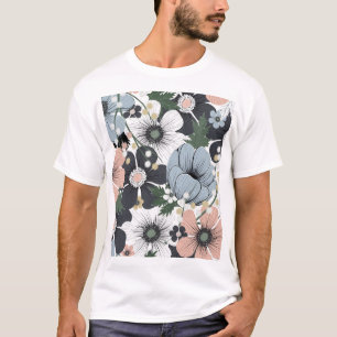 Camiseta Flores delgadas: patrón impecable dibujado a mano.