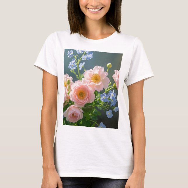 Camiseta Flores delicadas rosas azules (Anverso)