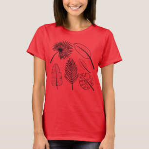 Camiseta Flores dibujadas a mano Doodles Plantas Negras Roj