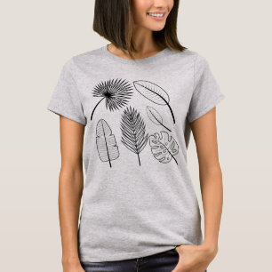 Camiseta Flores dibujadas a mano Doodles Plantas negras y b