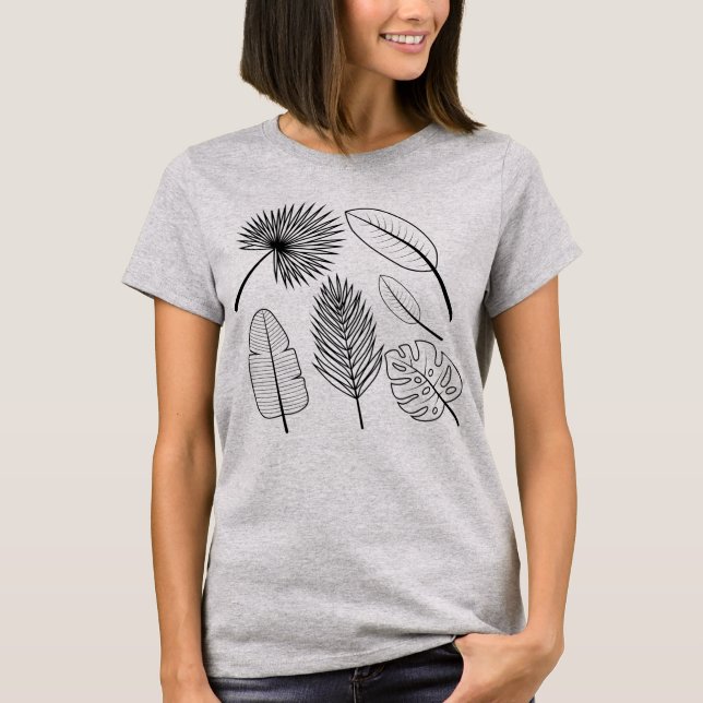 Camiseta Flores dibujadas a mano Doodles Plantas negras y b (Anverso)