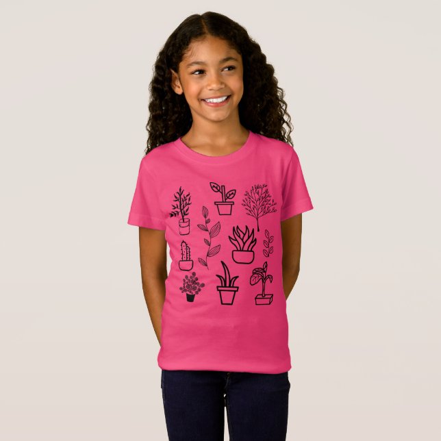 Camiseta Flores dibujadas a mano Doodles Plantas rosadas Fl (Anverso completo)