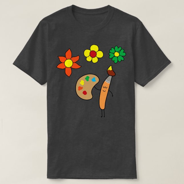 Camiseta Flores divertidas de pincel de arte (Diseño del anverso)