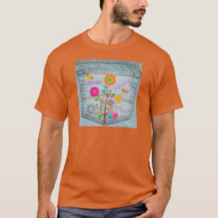 Camiseta Flores en el Bolsillo Trasero de Mezclilla Paz Amo