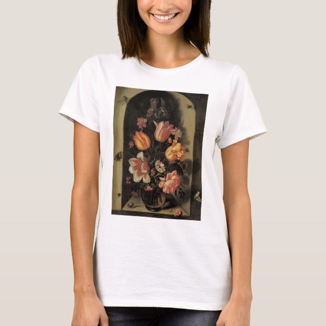 Camiseta Flores en Jarrón, Bodegón Floral Barroco Antiguo (Anverso)