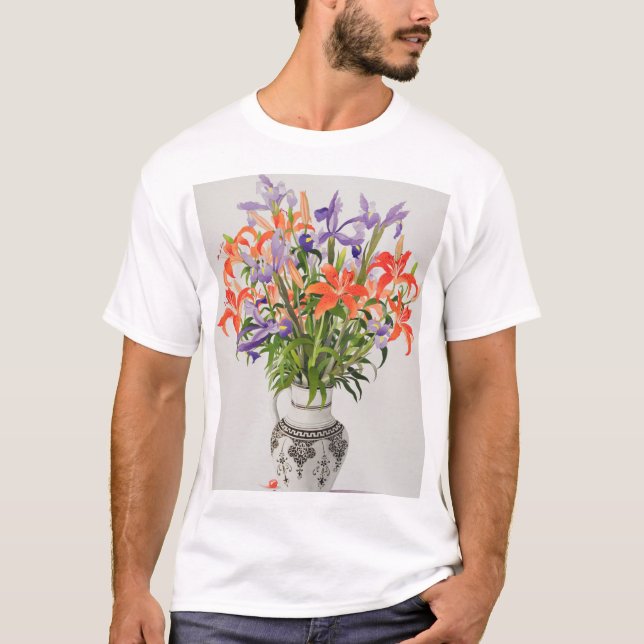 Camiseta Flores en un jarro blanco y negro (Anverso)