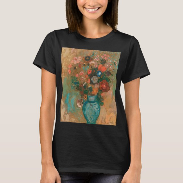 Camiseta Flores en una pintura de malla azul de vida fija (Anverso)