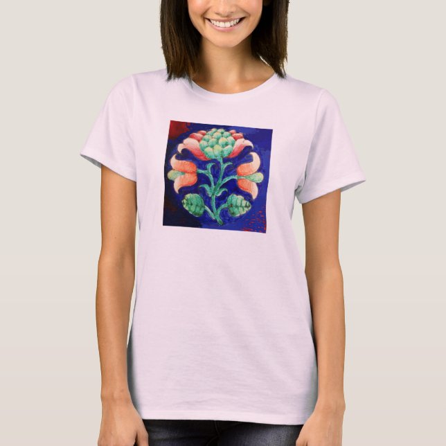 CAMISETA FLORES ESTILIZADOS/ FLORAL AZUL VERDE ROJO ROJO (Anverso)