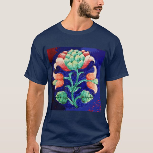 CAMISETA FLORES ESTILIZADOS/ FLORAL AZUL VERDE ROJO ROJO (Anverso)