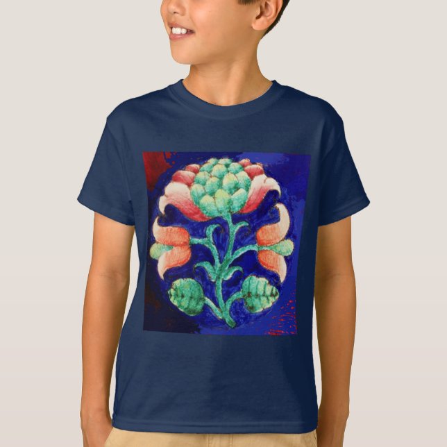 CAMISETA FLORES ESTILIZADOS/ FLORAL AZUL VERDE ROJO ROJO (Anverso)