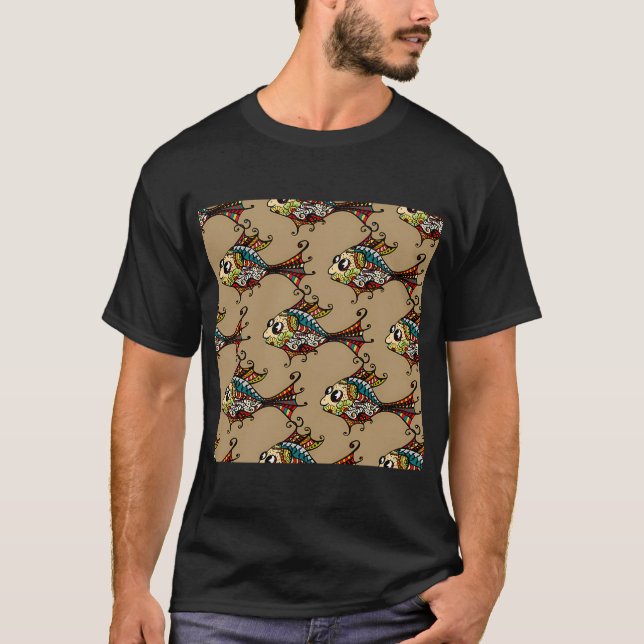 Camiseta Flores Exóticas Abstractas Multicolor Peces Sin Co (Anverso)