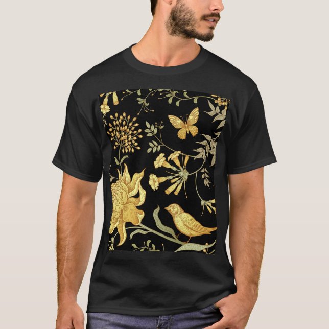 Camiseta Flores exóticas Aves Patrón de cosecha (Anverso)