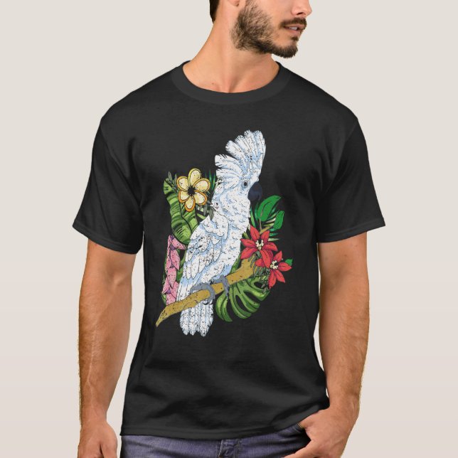 Camiseta Flores exóticas Loro tropical Cockat de aves (Anverso)