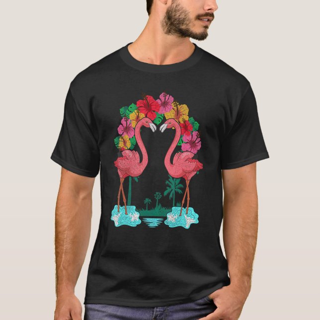 Camiseta Flores exóticas Zoológico Animal Pájaros de palma  (Anverso)
