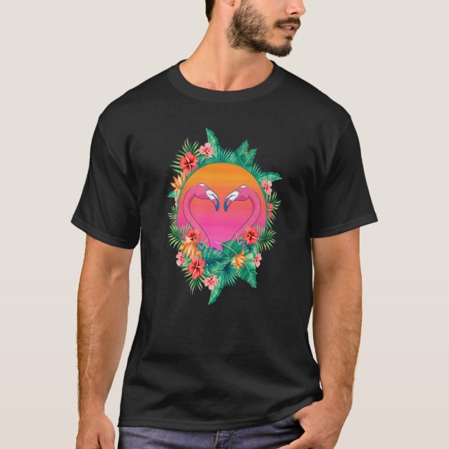 Camiseta Flores Flamingo Corazón Exótico Bird Animal Sunset (Anverso)
