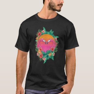 Camiseta Flores Flamingo Corazón Tropical Ave Floral Atarde