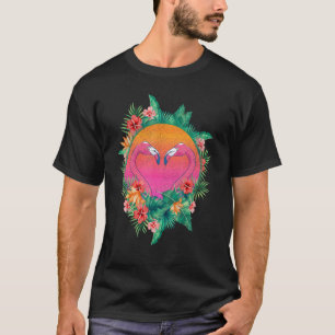 Camiseta Flores Flamingo Corazón Tropical Ave Floral Atarde