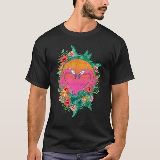 Camiseta Flores Flamingo Corazón Tropical Ave Floral Atarde (Anverso)
