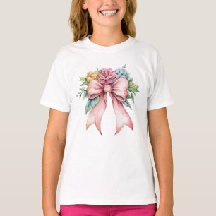 Camiseta Flores Florales Acuarela Lazo Rosa Coquette Niñas