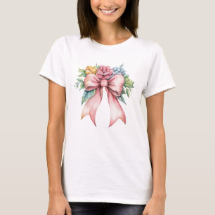 Camiseta Flores Florales Acuarela Lazo Rosa Mujeres Coquett