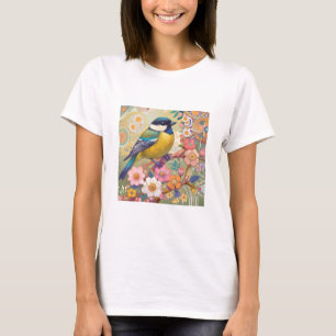 Camiseta Flores florales de colores vivos de las aves de po