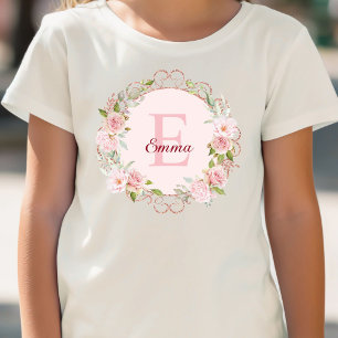 Camiseta Flores Florales de Rosa Rosa Blush de Acuarela con