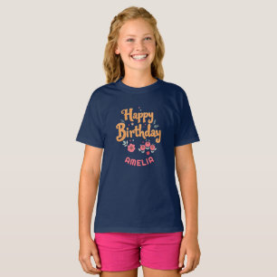 Camiseta Flores florales Felices Manitas de Cumpleaños
