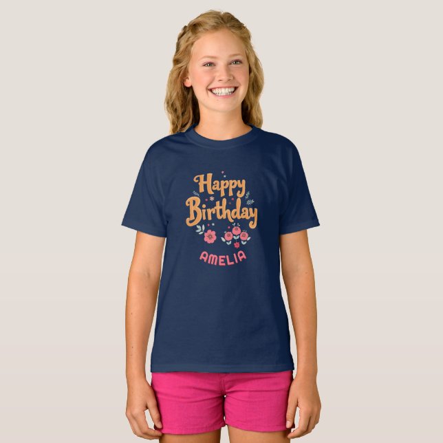 Camiseta Flores florales Felices Manitas de Cumpleaños (Anverso completo)
