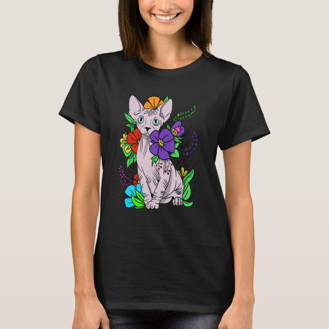 Camiseta Flores florales Sphynx Cat Hairless Kitten (Anverso)