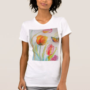 Camiseta Flores florales Tulipán Color de agua Mujer T Cam