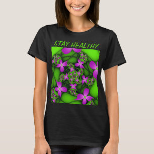 Camiseta Flores fractales abstractas modernas neon rosa ver