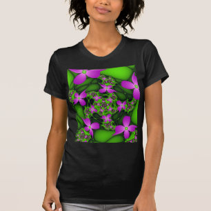 Camiseta Flores fractales abstractas modernas neon rosa ver