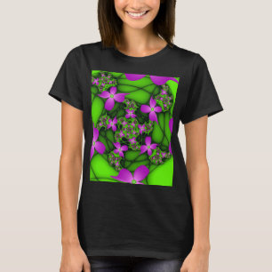 Camiseta Flores fractales abstractas modernas neon rosa ver