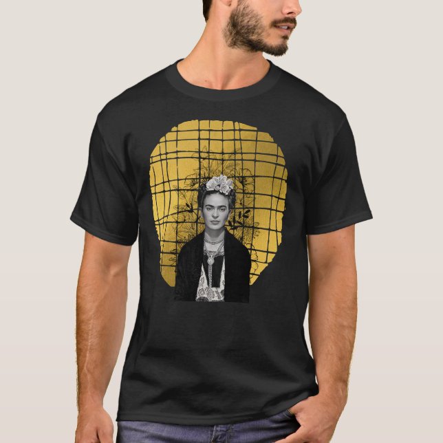 Camiseta Flores Frida Kahlo, foto en blanco y negro Clásico (Anverso)