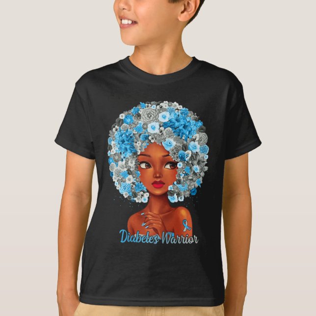 Camiseta Flores grises azules Afro cabello Mujer negra Diab (Anverso)