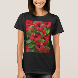 Camiseta Flores Hibiscus Rojas Vibrantes Con Hojas-43699