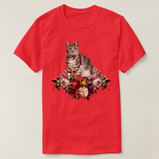 Camiseta Flores Ilustracion de clase de gato lindo (Diseño del anverso)
