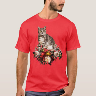 Camiseta Flores Ilustracion de clase de gato lindo