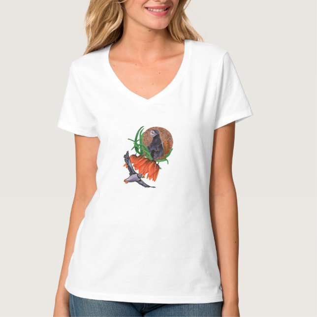 Camiseta Flores imperiales con frailecillos (Anverso)