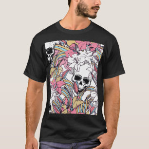 Camiseta Flores Lily Skulls: Boho Vintage.