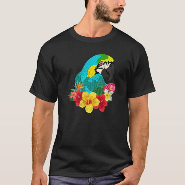 Camiseta Flores Loro de macao tropical de jungla de aves (Anverso)