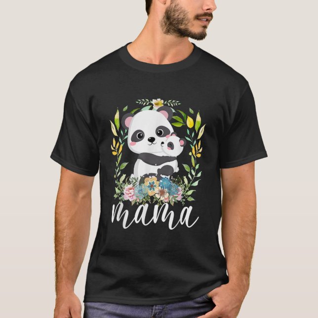 Camiseta Flores Mamá Curta Bebé Panda Mamá Madres Da (Anverso)