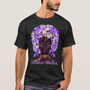 Camiseta Flores moradas afro cabello negro mujer sobredosis