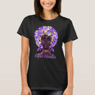 Camiseta Flores moradas afro pelo negro mujer lupus guerrer