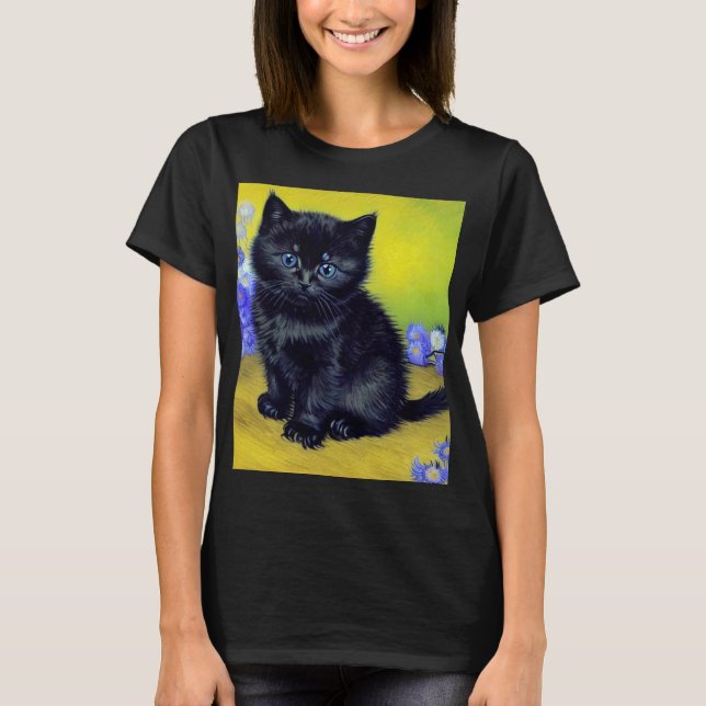 Camiseta Flores moradas de gato negro Van Gogh (Anverso)